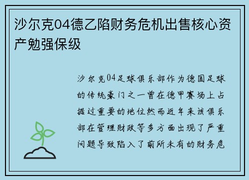 沙尔克04德乙陷财务危机出售核心资产勉强保级